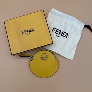 Fendi F Is Fendi Coin Purse Bag Charm Keychain Lemon Yellow Leather FULL SET